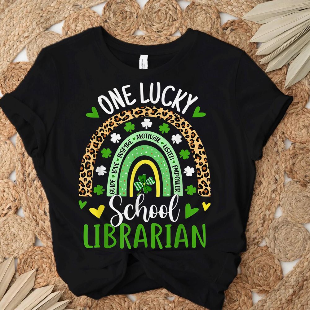 One Lucky School Librarian Rainbow St Patricks Day Shirt Unisex Standard T-Shirt black s